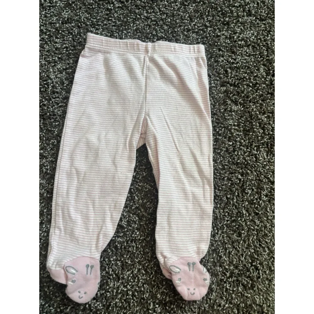 Carter's Baby Girl Pink Stripe Bunny Footed Leggings 9M Soft Cotton Pajama Pants